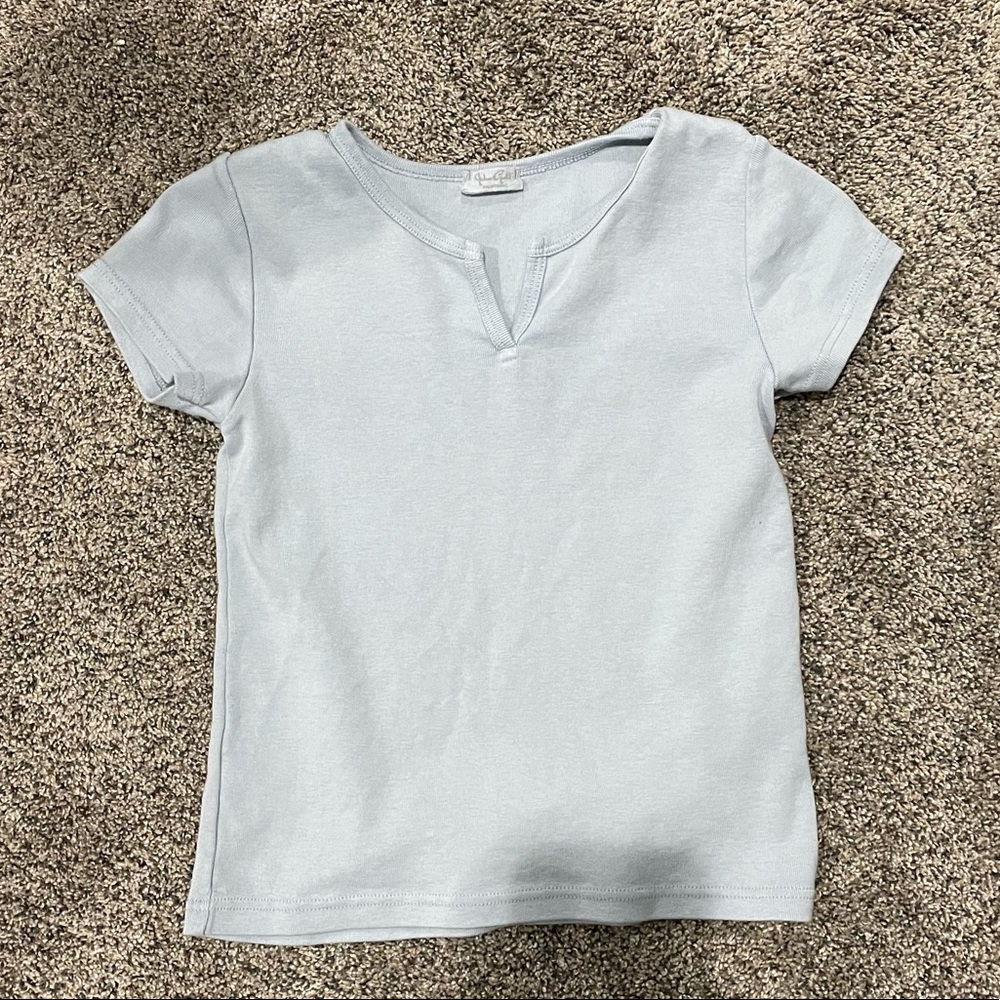 John Galt light blue Ashlyn notched t shirt